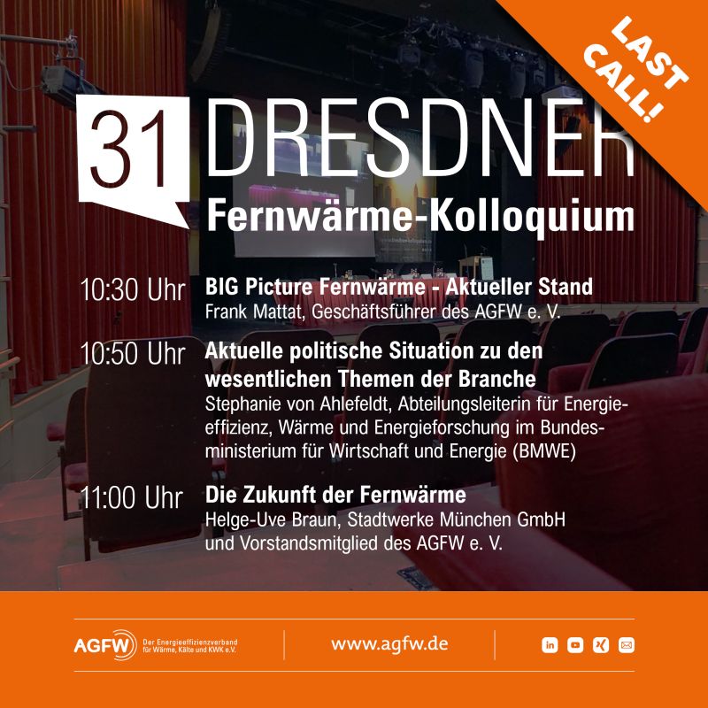 Programmankündigung zum 31. Dresdner Fernwärme-Kolloquium